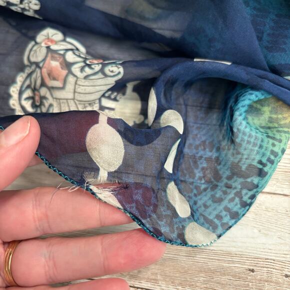 Aris A Silk Top Large Sheer Boho Artsy Gauzy Beaded Embellished Colorful USA - Picture 10 of 11